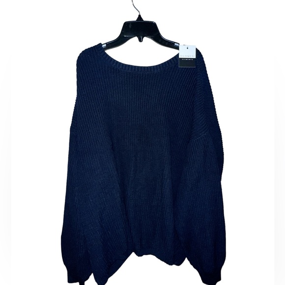NWT Eloguii Elements Sexy Twisted Open Knitted Blouse. Navy Blue Size 22-24 - Picture 3 of 4